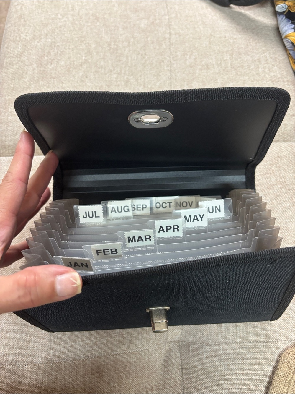 Black Monthly Accordion File Organizer with Secure Clasp - Home Storage